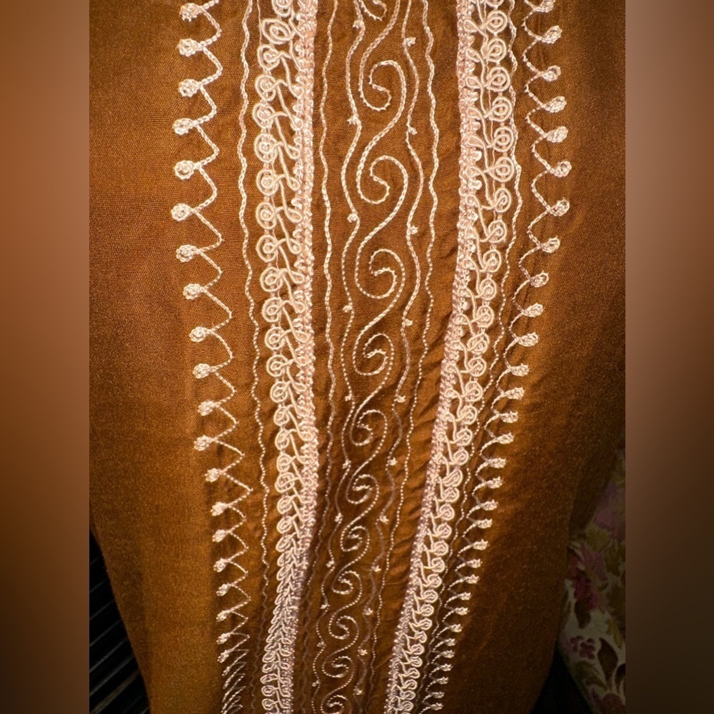 Sari Sapne Dress Dark Senape Cream Embroidery Size Small - Picture 3 of 9